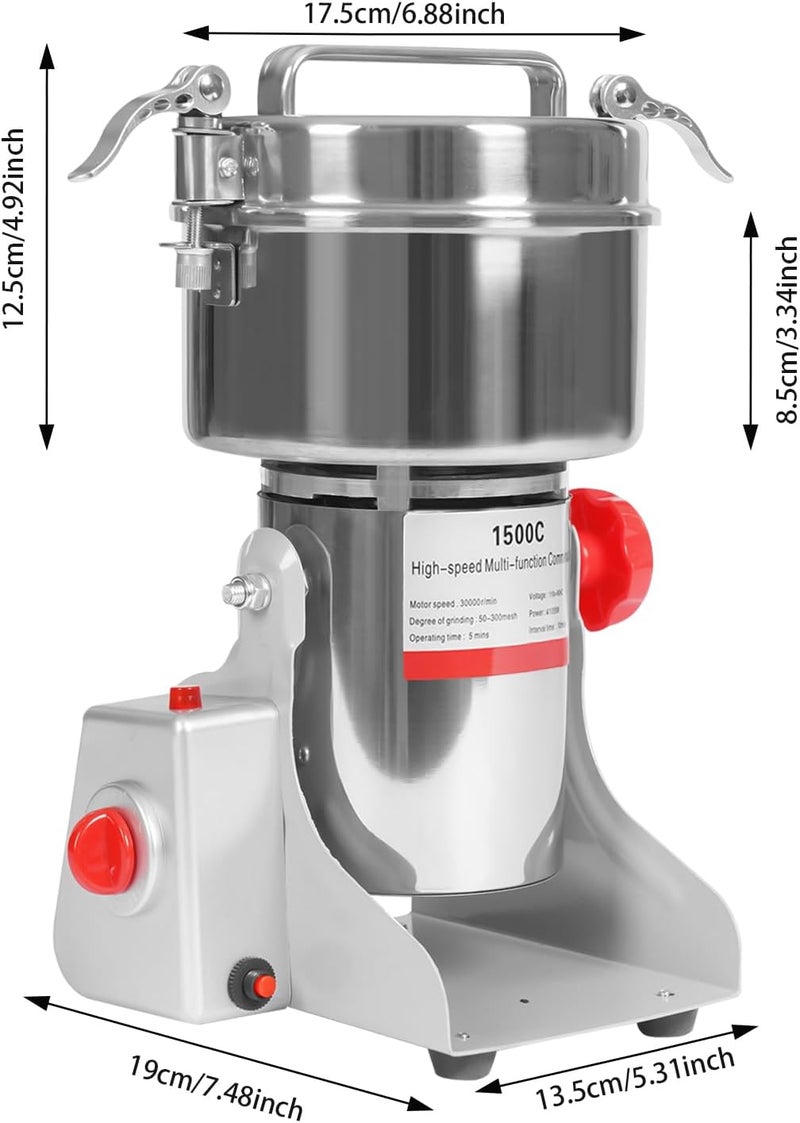banborba Grain Mill Grinder Electric 1500g Commercial Spice Grinder 4100W Stainless Steel Pulverizer Dry Grinding Machine for Wheat Corn Rice Pepper Herbs Coffee Beans - Image 4